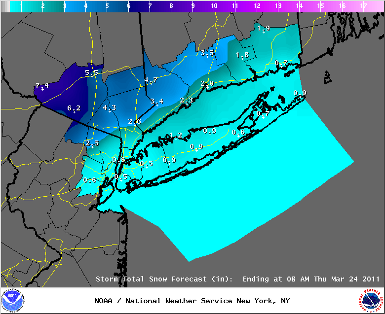 NYC snow fall forecast